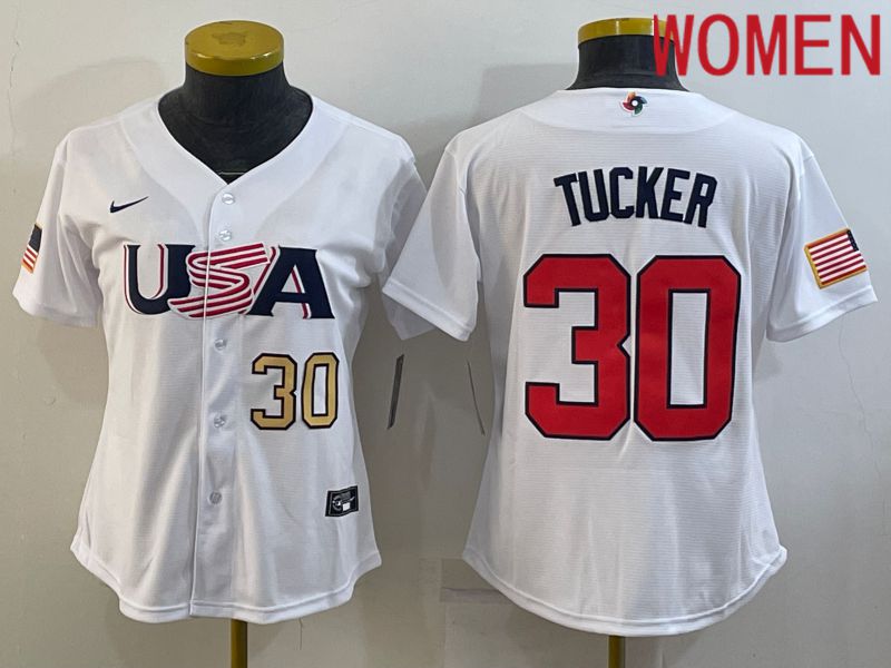 Women 2023 World Cub USA #30 Tucker White Nike MLB Jersey1